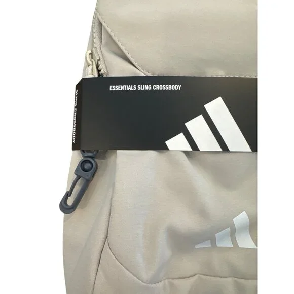 Adidas Essentials Sling Crossbody Adjustable Strap Sand Beige Multi-Pocket Desig - Picture 2 of 8